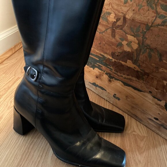 Classic heeled dress leather dress boots, leather lined, black size 7 - Picture 8 of 16